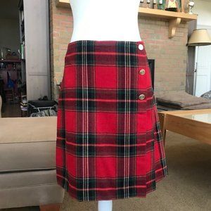 Talbots Red Plaid A-Line Skirt with Gold Buttons